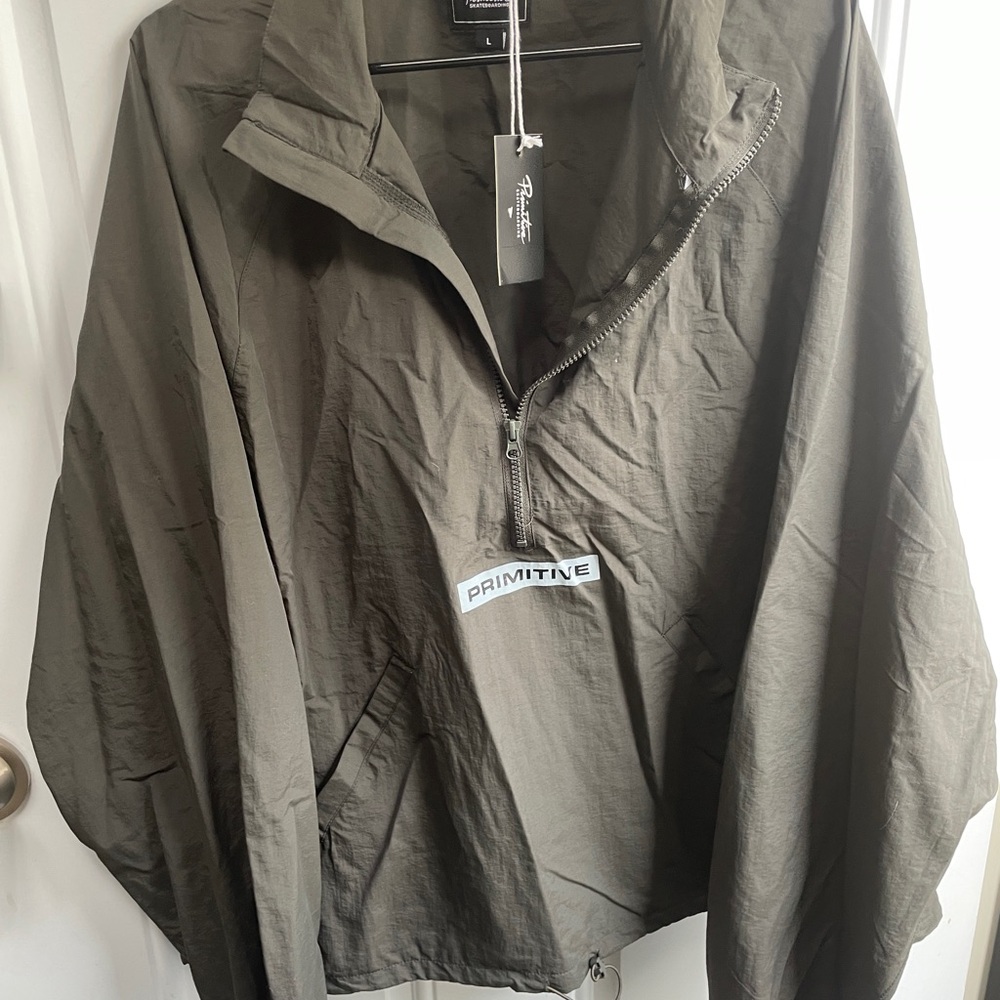 Primitive Olive Green Half-Zip Windbreaker Pullover, anorak jackets, nwt, lrg